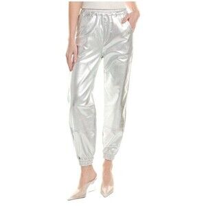 ALLSAINTS Yara Metallic Silver Coated Relaxed Fix Jogger Pants Sz 10 New